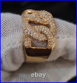 2CT Cubic Zirconia Men's Cuban Link Ring Yellow Gold Plated 925 Sterling Silver
