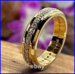 2CT Lab Created Diamond Men's Wedding Band Ring 14k Yellow Gold Plated Silver