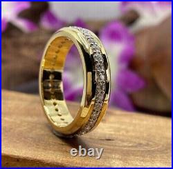 2CT Lab Created Diamond Men's Wedding Band Ring 14k Yellow Gold Plated Silver