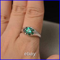 2CT Lab Created Green Emerald Men's Band Engagement Ring 14k White Gold Plated