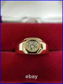 2CT Real Moissanite Men's Engagement Wedding Ring 14K Yellow Gold Plated Silver