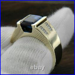 2Ct Emerald Cut Blue Sapphire Men's Classic Engagement Ring 14K Yellow Gold Over