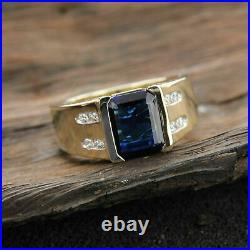 2Ct Emerald Cut Blue Sapphire Men's Classic Engagement Ring 14K Yellow Gold Over