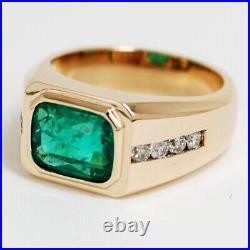 2Ct Emerald Cut Green Emerald Men's Band Engagement Ring 14K Yellow Gold Plated