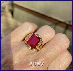 2Ct Emerald Cut Red Garnet Men's Solitaire Engagement Ring 14K Yellow Gold Over