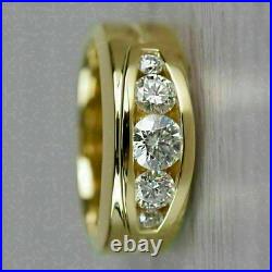 2Ct Lab Created Diamond Men's 5 Stone Wedding Ring 14K Yellow Gold Plated Silver