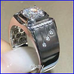 2Ct Lab Created Diamond Men's Engagement Wedding Band Ring 14K White Gold Plated
