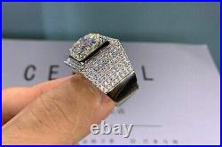 2Ct Lab Created Diamond Men's Halo Engagement Ring 14K White Gold Plated Silver