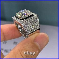 2Ct Lab Created Diamond Men's Halo Engagement Ring 14K White Gold Plated Silver