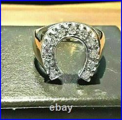 2Ct Lab Created Diamond Men's Horse Shoe Engagement Ring 14K White Gold Plated