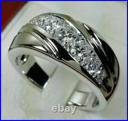 2Ct Lab Created Diamond Men's Wedding Band Ring 14K White Gold Plated Silver