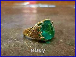 2Ct Lab Created Emerald Men's Engagement Wedding Ring 14k Yellow Gold Plated