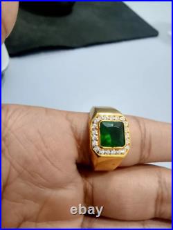 2Ct Lab Created Green Emerald Engagement Mens Ring 14k Yellow Gold Plated Silver