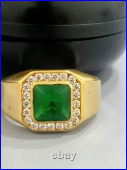 2Ct Lab Created Green Emerald Engagement Mens Ring 14k Yellow Gold Plated Silver