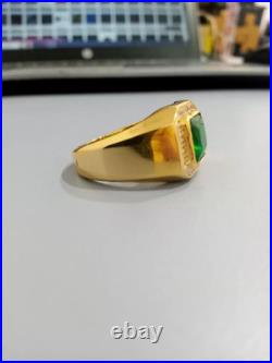 2Ct Lab Created Green Emerald Engagement Mens Ring 14k Yellow Gold Plated Silver