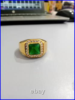 2Ct Lab Created Green Emerald Engagement Mens Ring 14k Yellow Gold Plated Silver