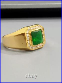 2Ct Lab Created Green Emerald Engagement Mens Ring 14k Yellow Gold Plated Silver