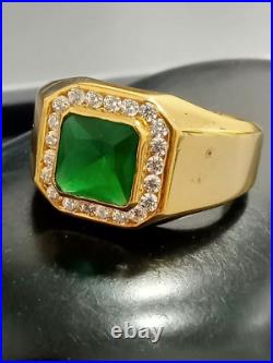 2Ct Lab Created Green Emerald Engagement Mens Ring 14k Yellow Gold Plated Silver