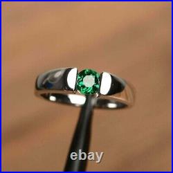 2Ct Lab Created Green Emerald Men's Engagement Ring 14K White Gold Plated