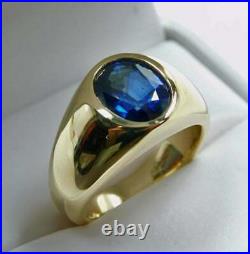 2Ct Oval-Cut Sapphire Vintage Bezel Dame Solid Men's Ring 14k Yellow Gold Finish