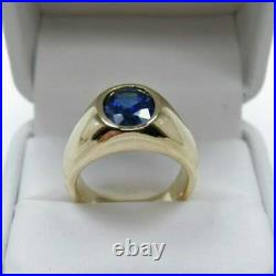 2Ct Oval-Cut Sapphire Vintage Bezel Dame Solid Men's Ring 14k Yellow Gold Finish