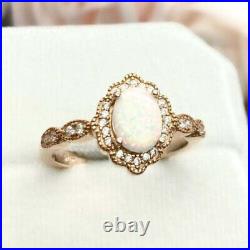 2Ct Oval Lab Created Opal Vintage Halo Ring 14K Rose Gold Plated Sliver
