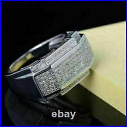 2Ct Pave Cut Simulated Diamond Men's Wedding Band Ring 14K White Gold Over