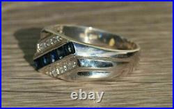2Ct Princess Cut Blue Sapphire Men's Engagement Ring 14K White Gold Plated