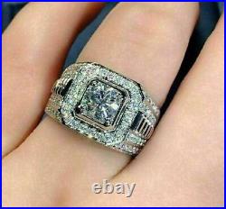 2Ct Real Moissanite Men's Engagement Band Pinky Ring 14K White Gold PlatedSilver