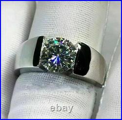 2Ct Real Moissanite Men's Engagement Wedding Ring 14K White Gold Plated Silver