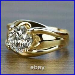 2Ct Real Moissanite Men's Engagement Wedding Ring 14K Yellow Gold Plated Silver