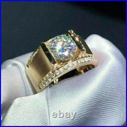 2Ct Real Moissanite Men's Engagement Wedding Ring 18K Yellow Gold Plated Silver