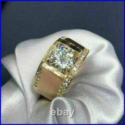 2Ct Real Moissanite Men's Engagement Wedding Ring 18K Yellow Gold Plated Silver
