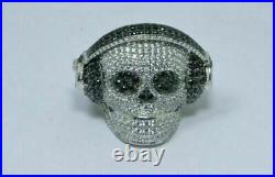 2Ct Round Black & Diamond Men's Skull With Headphones Ring 14K White Gold Finish
