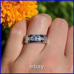 2Ct Round Cut Moissanite Men's Cluster Engagement Ring Real 925 Sterling Silver
