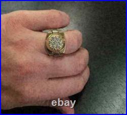 2Ct Round Cut Moissanite Men's Rolex Designer Fancy Ring 14K Yellow Gold Plated