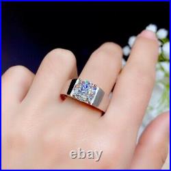 2Ct Round Cut Moissanite Solitaire Men's Engagement Ring Solid 14K White Gold Fn