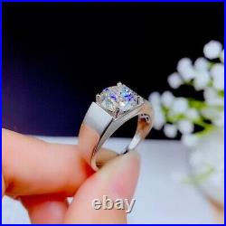 2Ct Round Cut Moissanite Solitaire Men's Engagement Ring Solid 14K White Gold Fn