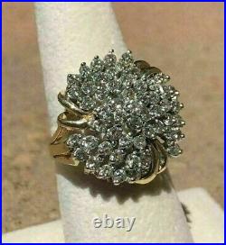 2Ct Round Cut Real Moissanite Vintage Cluster Men's Ring 14K Yellow Gold Plated