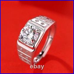 2Ct Round Real Moissanite Engagement Men's Ring Band 14k White Gold Plated