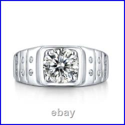 2Ct Round Real Moissanite Engagement Men's Ring Band 14k White Gold Plated