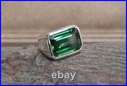 2.00 Ct Lab Created Green Emerald 14K White Gold Plated Men's Engagement Ring