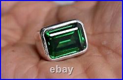2.00 Ct Lab Created Green Emerald 14K White Gold Plated Men's Engagement Ring
