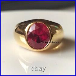 2.10CT Oval Cut Red Ruby Solitaire Men's Pinky Ring Vintage Style 925 Silver