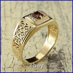 2.10Ct Lab-Created Garnet Vintage Men's Wedding Ring 14k Real Yellow Gold Plated