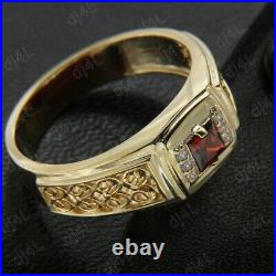 2.10Ct Lab-Created Garnet Vintage Men's Wedding Ring 14k Real Yellow Gold Plated