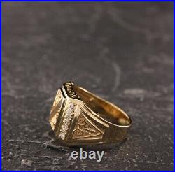 2.10Ct Real Moissanite Vintage Style Men's Signet Ring 14K Yellow Gold Plated