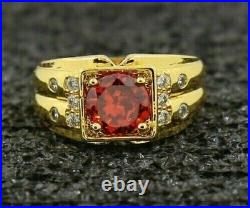2.10 Ct Round Lab Created Red Garnet Men's Pinky Ring 14k Yellow Gold Plated