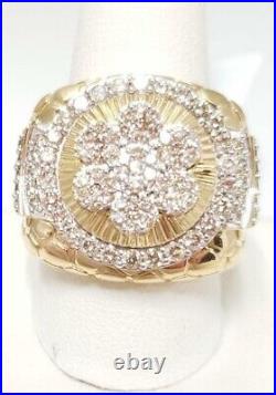 2.14 Ct Round Simulated Diamond Engagement Men's Cluster Ring Yellow Gold Plated