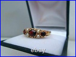 2.20CT Round Lab-Created Red Garnet & Pearls Vintage Ring 14K Rose Gold Plated